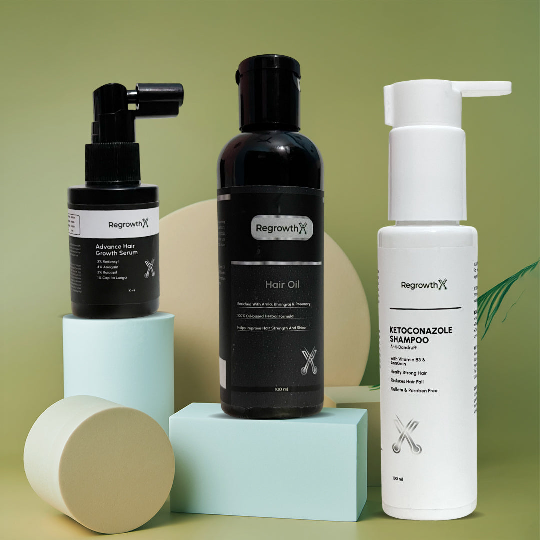 RegrowthX Advanced Hair Growth kit, Hair Serum, Hair Oil and Shampoo(1 month)